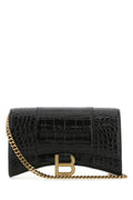 Balenciaga Woman Black Leather Hourglass Clutch