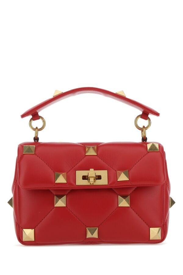 Valentino Garavani Woman Red Nappa Leather Medium Roman Stud Handbag