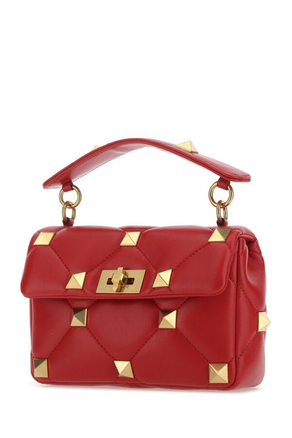 Valentino Garavani Woman Red Nappa Leather Medium Roman Stud Handbag