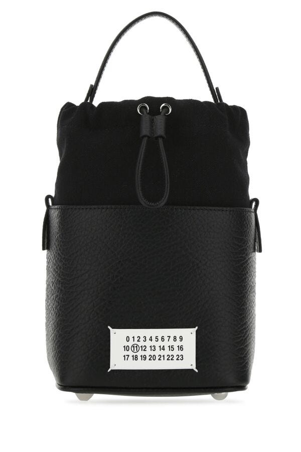Maison Margiela Woman Black Leather And Canvas Mini 5Ac Bucket Bag