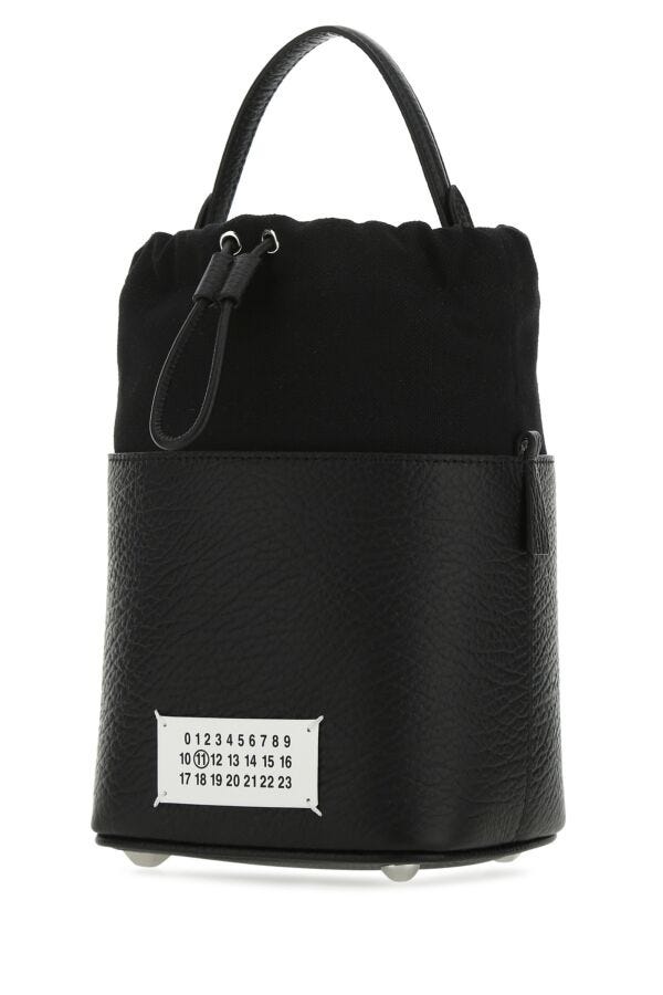 Maison Margiela Woman Black Leather And Canvas Mini 5Ac Bucket Bag