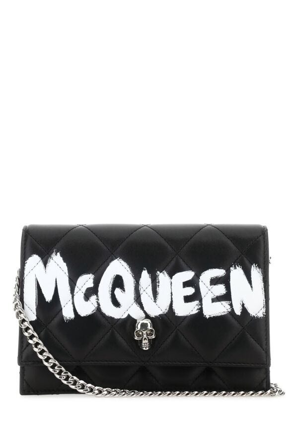 Alexander Mcqueen Woman Black Leather Small Skull Clutch