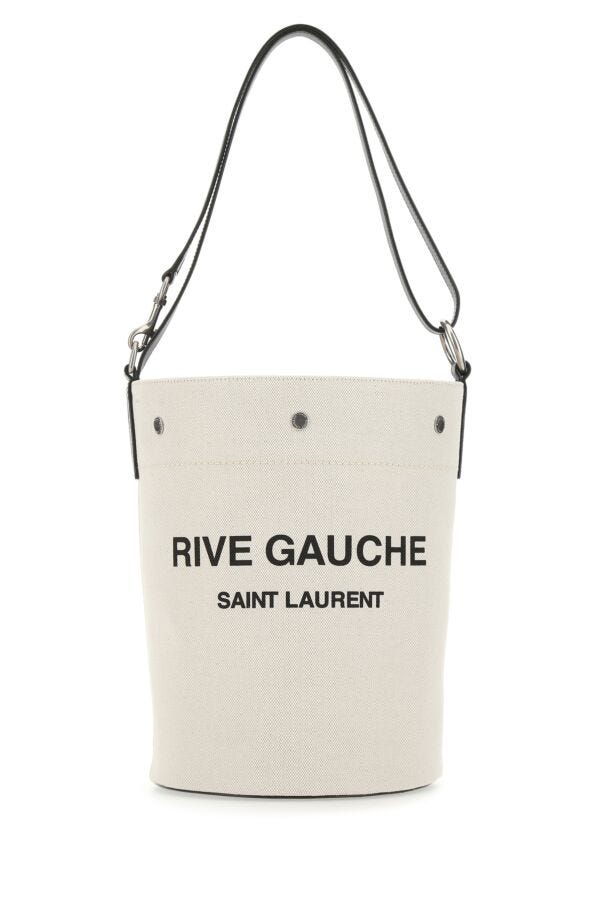 Saint Laurent Woman Two-Tone Canvas And Leather Medium Rive Gauche Bucket Bag