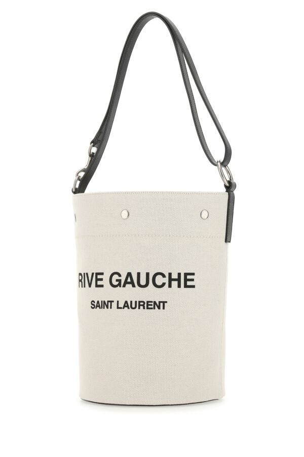 Saint Laurent Woman Two-Tone Canvas And Leather Medium Rive Gauche Bucket Bag