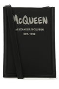 Alexander Mcqueen Man Black Fabric Mini Edge Crossbody Bag