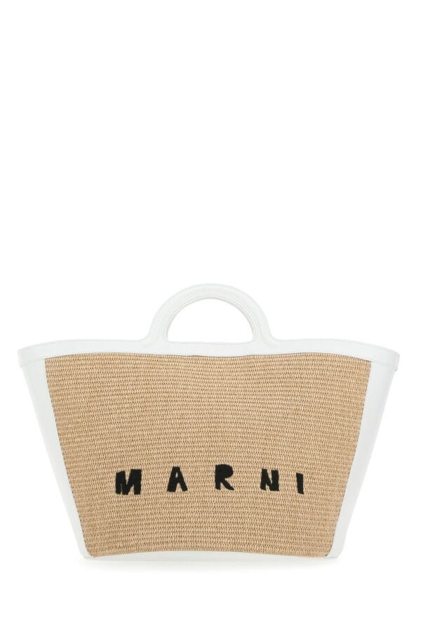 Marni Woman Two-Tone Leather And Raffia Large Tropicalia Summer Handbag