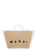 Marni Woman Two-Tone Leather And Raffia Large Tropicalia Summer Handbag