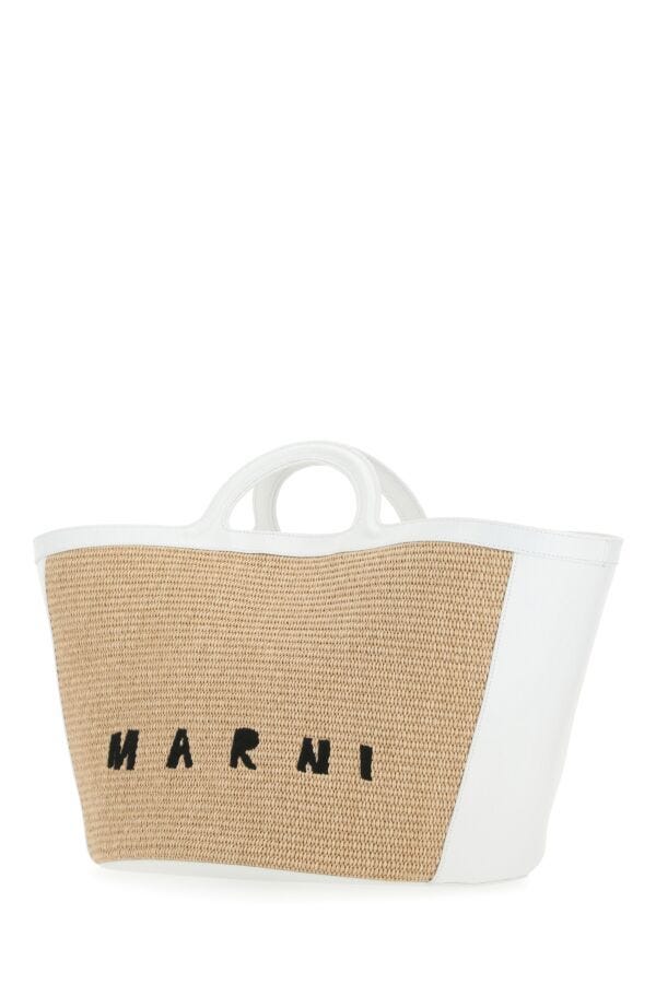 Marni Woman Two-Tone Leather And Raffia Large Tropicalia Summer Handbag