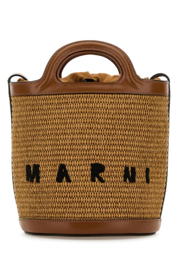 Marni Woman Two-Tone Leather And Raffia Tropicalia Bucket Bag