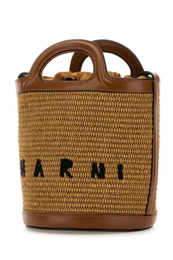 Marni Woman Two-Tone Leather And Raffia Tropicalia Bucket Bag
