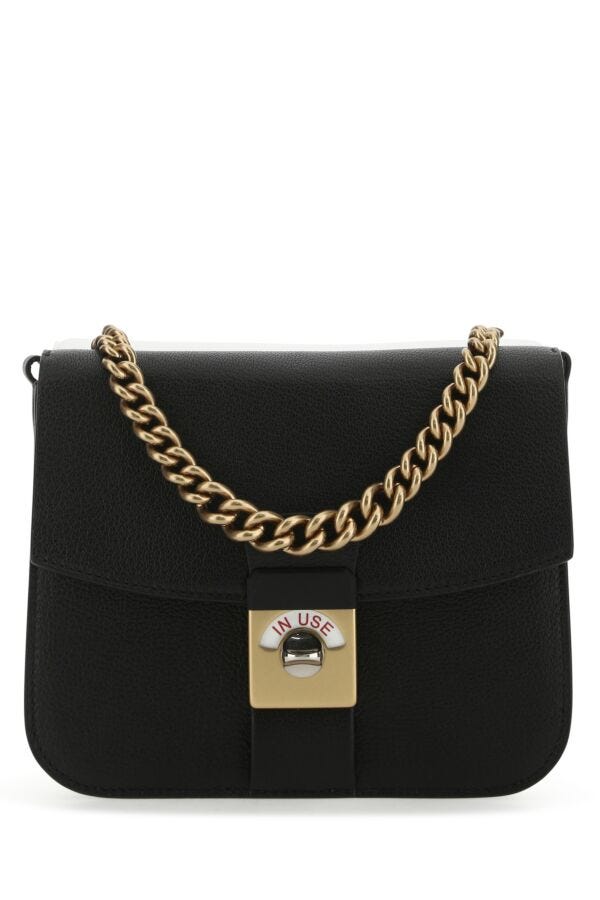 Maison Margiela Woman Two-Tone Leather And Cotton New Lock Square Handbag