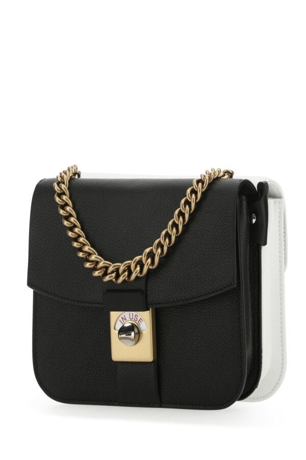 Maison Margiela Woman Two-Tone Leather And Cotton New Lock Square Handbag