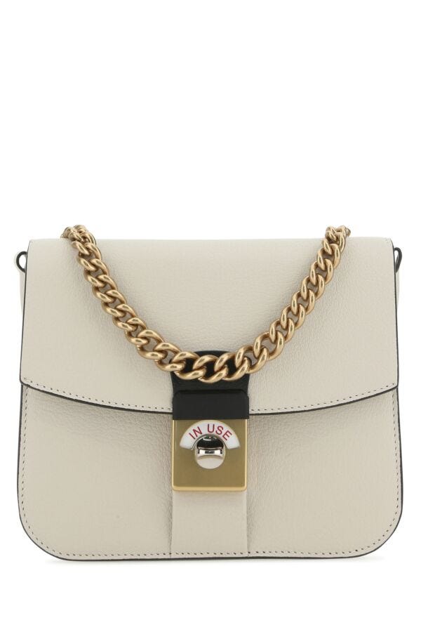 Maison Margiela Woman Two-Tone Leather And Cotton New Lock Square Handbag