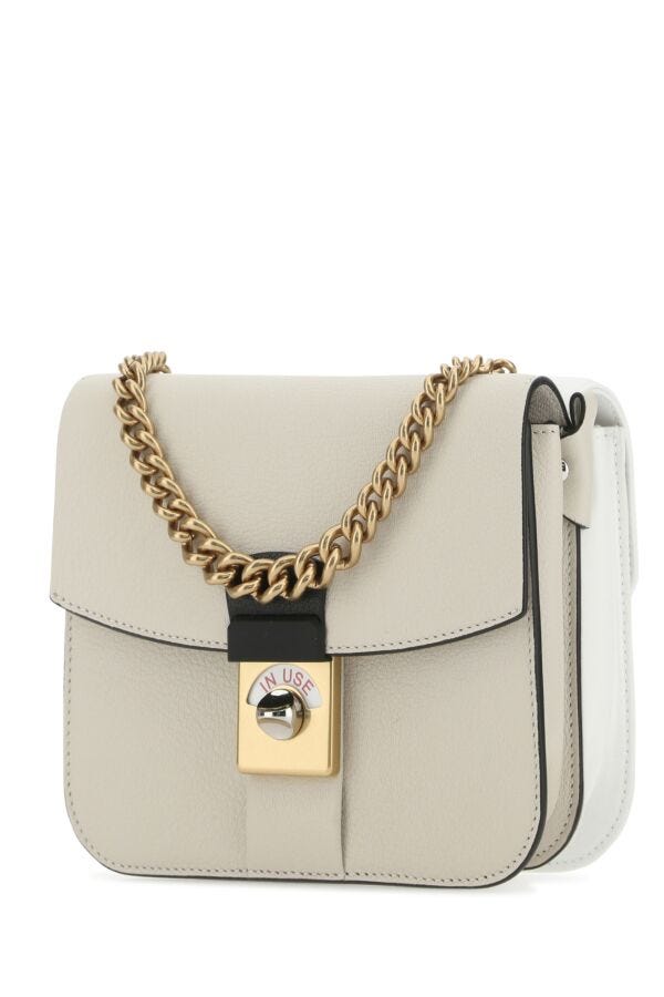 Maison Margiela Woman Two-Tone Leather And Cotton New Lock Square Handbag