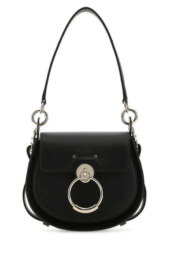 Chloe Woman Black Leather And Suede Small Tess Handbag