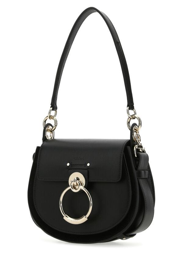 Chloe Woman Black Leather And Suede Small Tess Handbag
