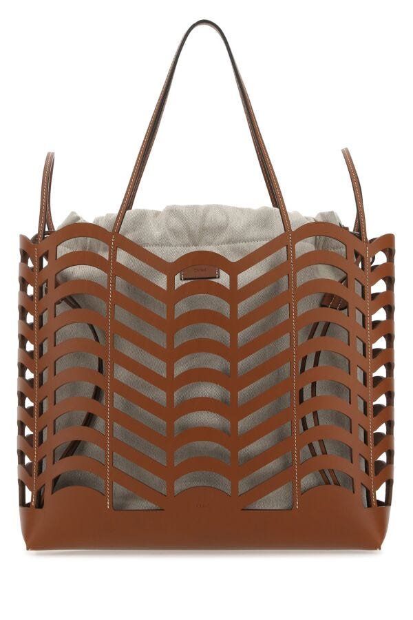 Chloe Woman Two-Tone Leather And Linen Medium Kayan Shopping Bag