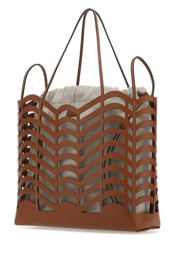 Chloe Woman Two-Tone Leather And Linen Medium Kayan Shopping Bag