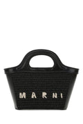 Marni Woman Black Leather And Straw Micro Tropicalia Summer Handbag