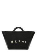 Marni Woman Black Leather And Raffia Small Tropicalia Summer Handbag
