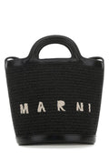 Marni Woman Black Leather And Raffia Tropicalia Bucket Bag