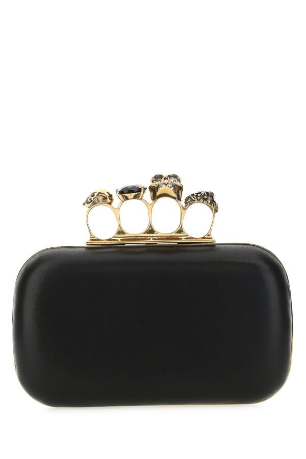 Alexander Mcqueen Woman Black Leather Four-Ring Skull Clutch