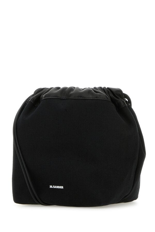 Jil Sander Woman Black Canvas Small Dumpling Bucket Bag