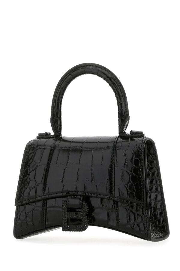 Balenciaga Woman Black Leather Xs Hourglass Handbag