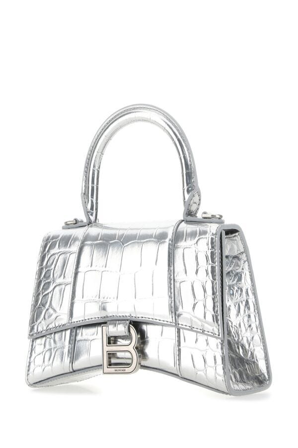 Balenciaga Woman Silver Leather Xs Hourglass Handbag