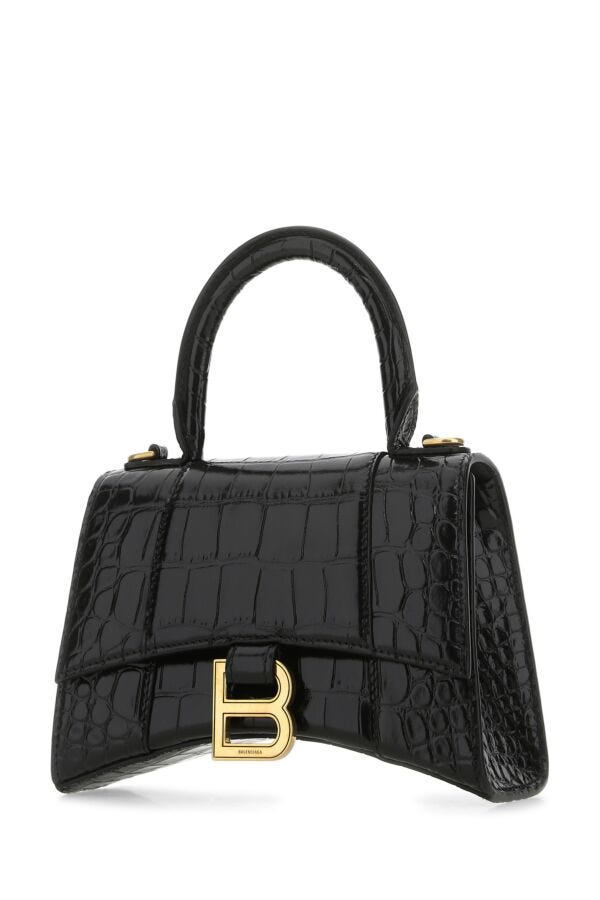 Balenciaga Woman Black Leather Xs Hourglass Handbag