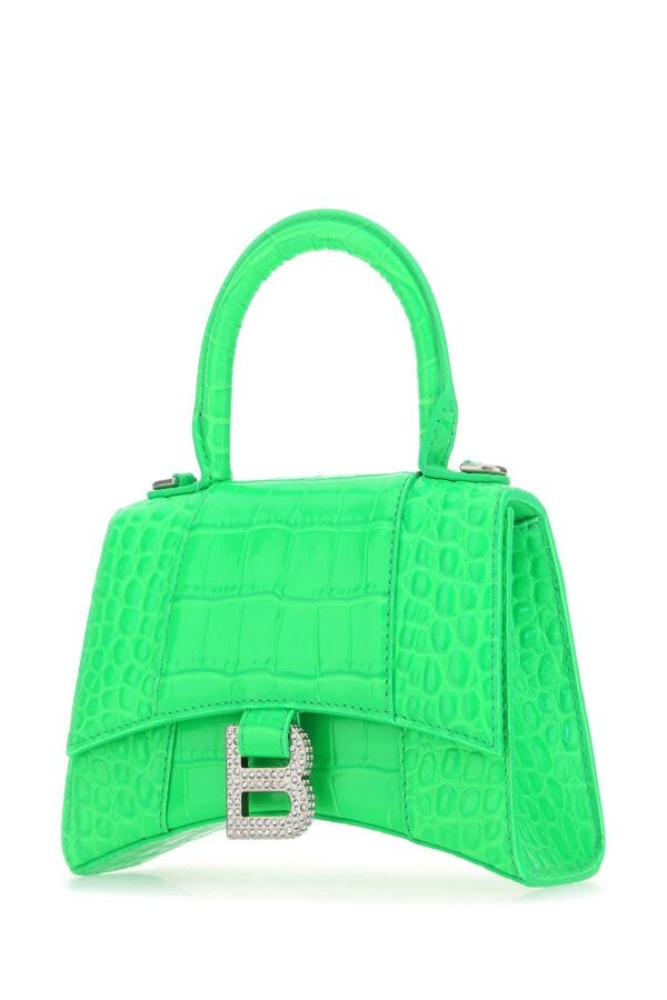 Balenciaga Woman Fluo Green Leather Hourglass Xs Handbag