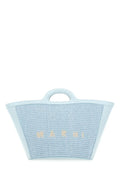 Marni Woman Pastel Light Blue Leather And Raffia Small Tropicalia Summer Handbag