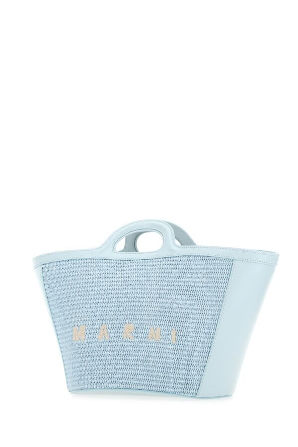 Marni Woman Pastel Light Blue Leather And Raffia Small Tropicalia Summer Handbag
