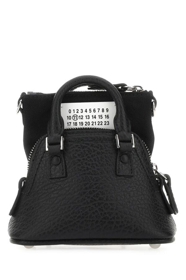 Maison Margiela Woman Black Leather And Fabric 5Ac Handbag