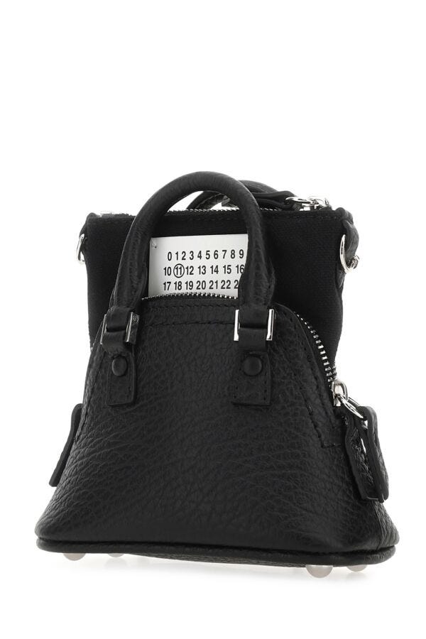 Maison Margiela Woman Black Leather And Fabric 5Ac Handbag