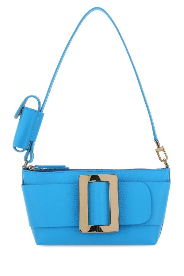 Boyy Woman Light Blue Leather Buckle Shoulder Bag