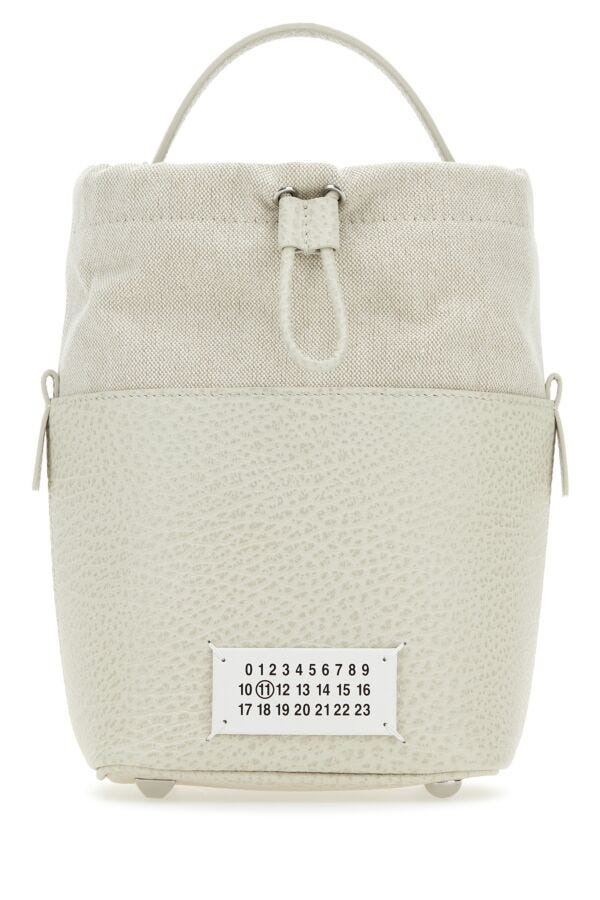 Maison Margiela Woman Chalk Leather And Canvas Mini 5Ac Bucket Bag