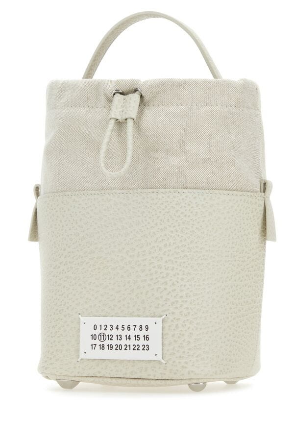Maison Margiela Woman Chalk Leather And Canvas Mini 5Ac Bucket Bag