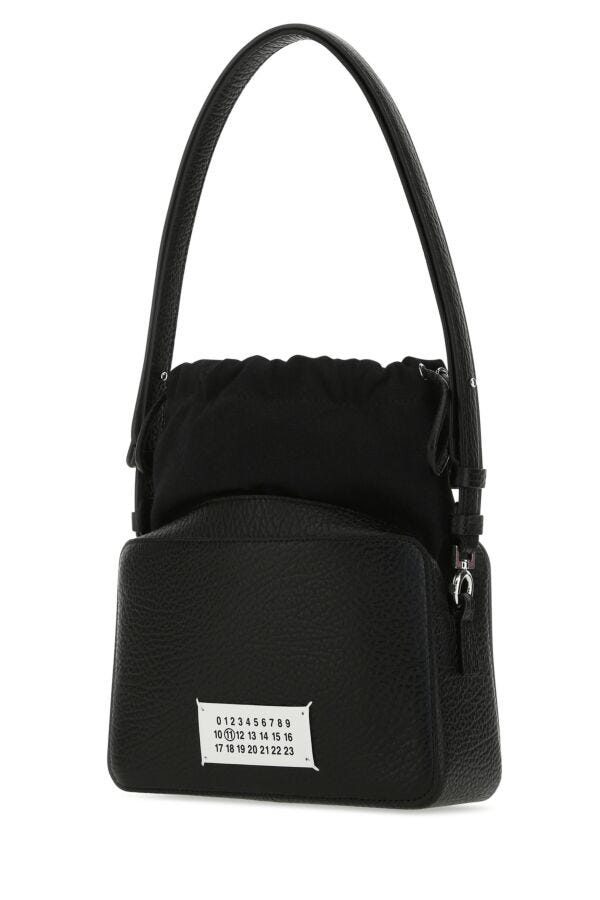 Maison Margiela Woman Black Leather And Fabric 5Ac Bucket Bag
