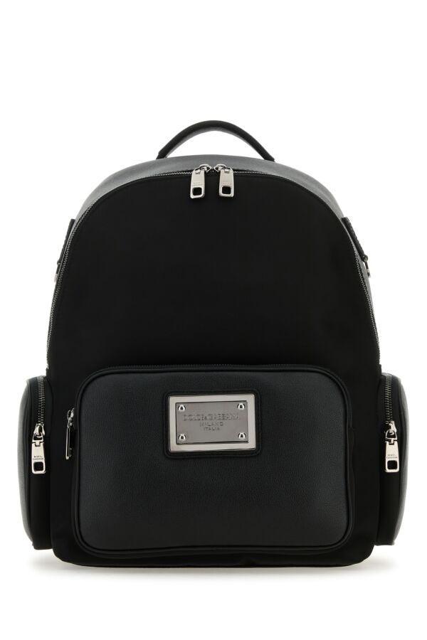Dolce & Gabbana Man Black Fabric And Leather Backpack