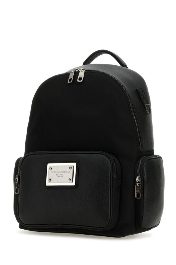 Dolce & Gabbana Man Black Fabric And Leather Backpack