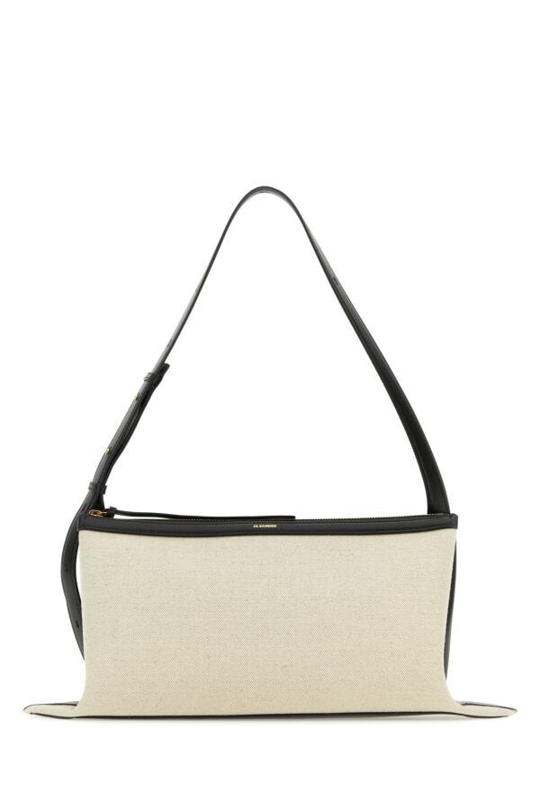 Jil Sander Woman Two-Tone Canvas And Leather Medium Empire Shoulder Bag