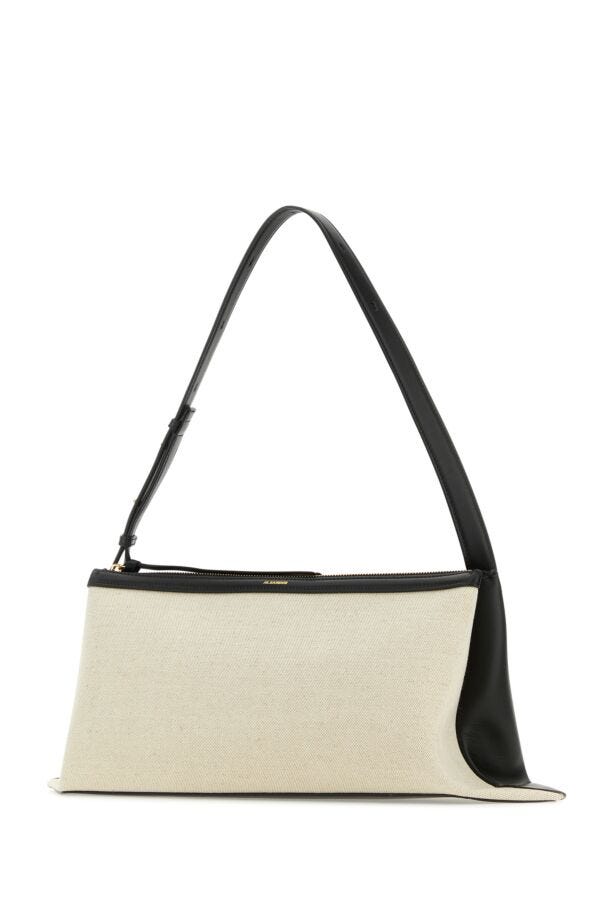 Jil Sander Woman Two-Tone Canvas And Leather Medium Empire Shoulder Bag