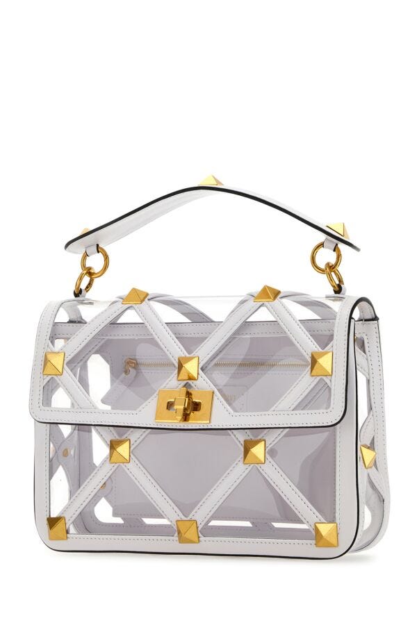 Valentino Garavani Woman White Polymeric Material And Leather Large Roman Stud Handbag