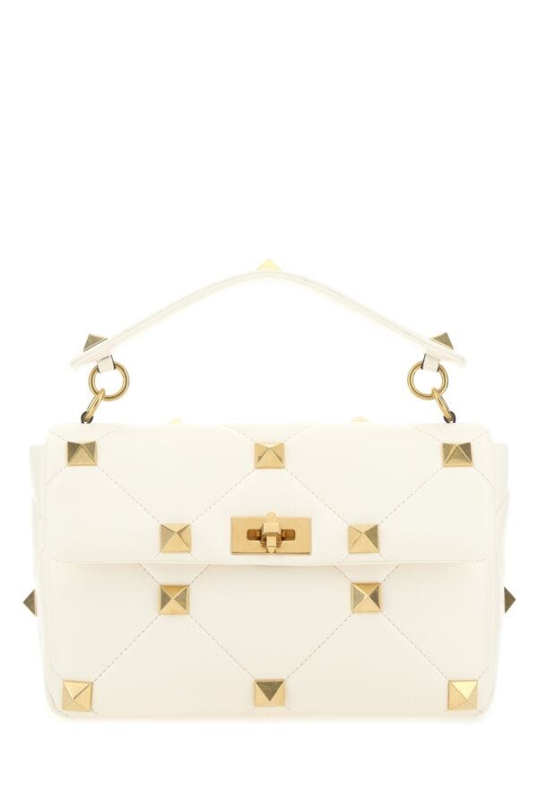 Valentino Garavani Woman Ivory Nappa Leather Large Roman Stud Handbag