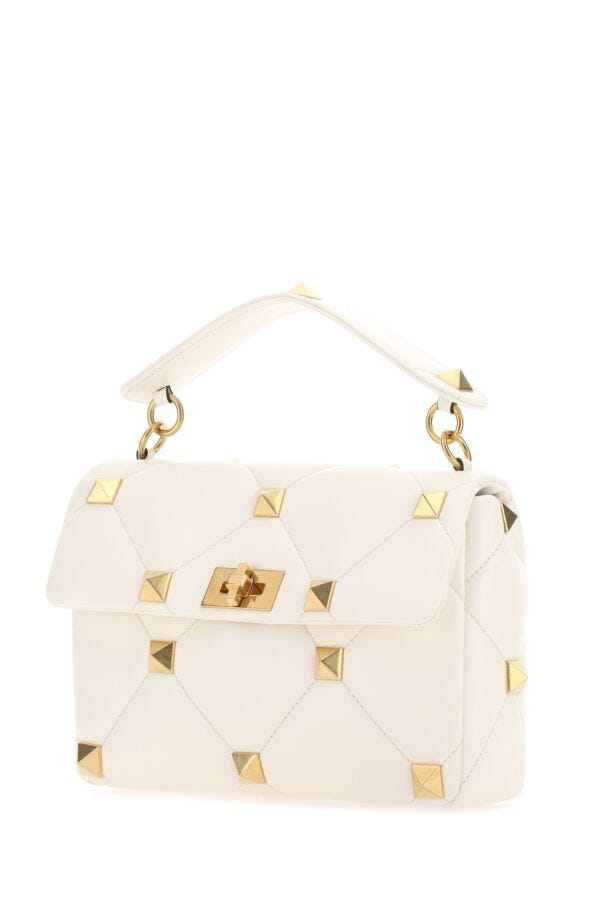 Valentino Garavani Woman Ivory Nappa Leather Large Roman Stud Handbag