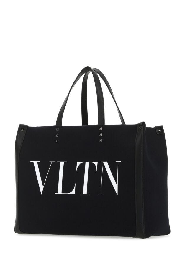 Valentino Garavani Man Black Canvas Vltn Ecolab Shopping Bag