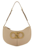 Salvatore Ferragamo Woman Beige Leather Maxi Gancio Shoulder Bag