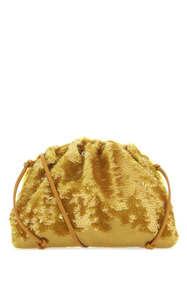 Bottega Veneta Woman Ochre Sequins Mini Pouch Clutch