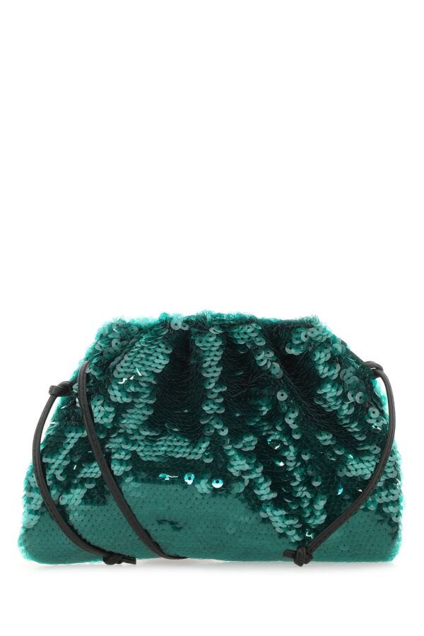 Bottega Veneta Woman Petrol Blue Sequins Mini Pouch Clutch